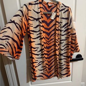 Adrienne Vibrant Orange and Black Patterned Kimono